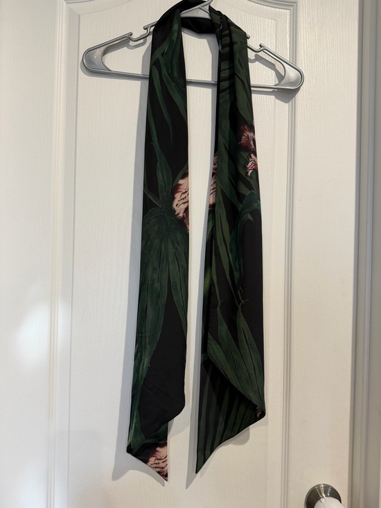 Ted Baker Accessories - Ted Baker Dark Green and Black Striped Silky Scarf with Branded Button